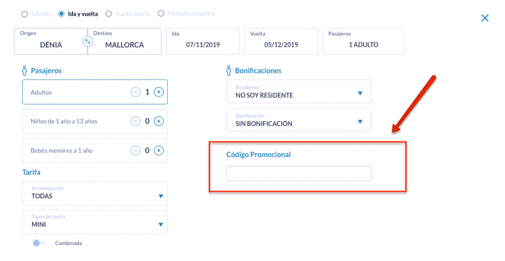 Cupón descuento Baleària - Cómo utilizar el código