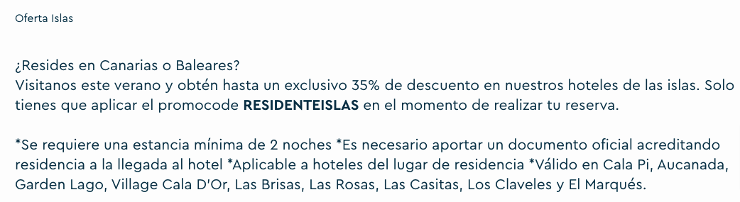 Cupón residente Islas Baleares y Canarias - Ona Hotels