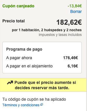 Código descuento Hoteles.com aplicado