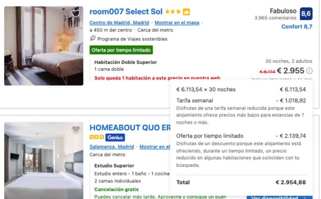 Tarifa Semanal Booking Estancias Largas