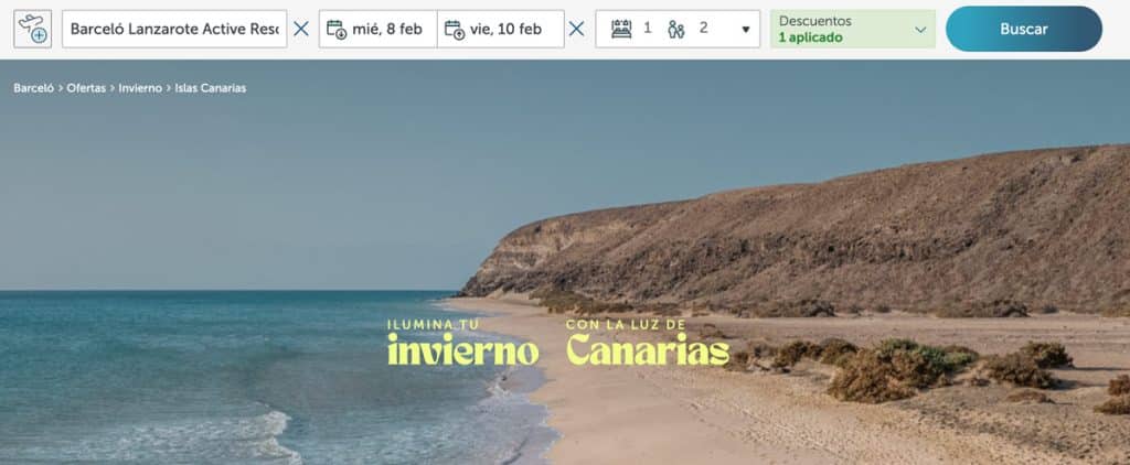 Código descuento aplicado en Barceló Islas Canarias
