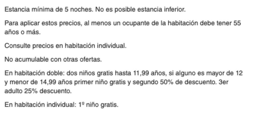 Condiciones promoción mayores 55 años en los hoteles Playa Senator