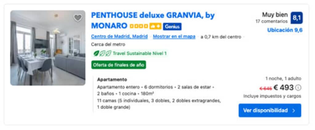 Ejemplo ofertas Finales de año de Booking