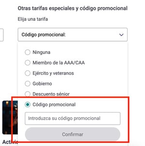 Casilla código promocional Hotel Ibis