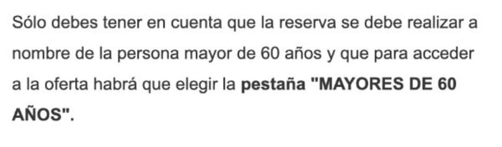 Cómo activar la oferta para mayores de 60 años