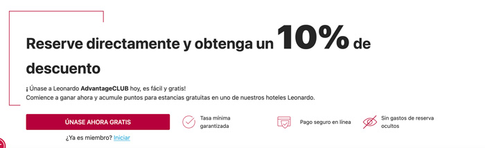 Descuento del 10% en Leonardo Hotels