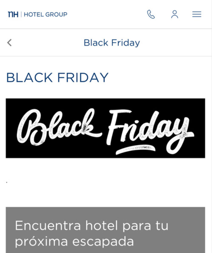 Captura página Black Friday en NH Hoteles - Ofertas Sevilla