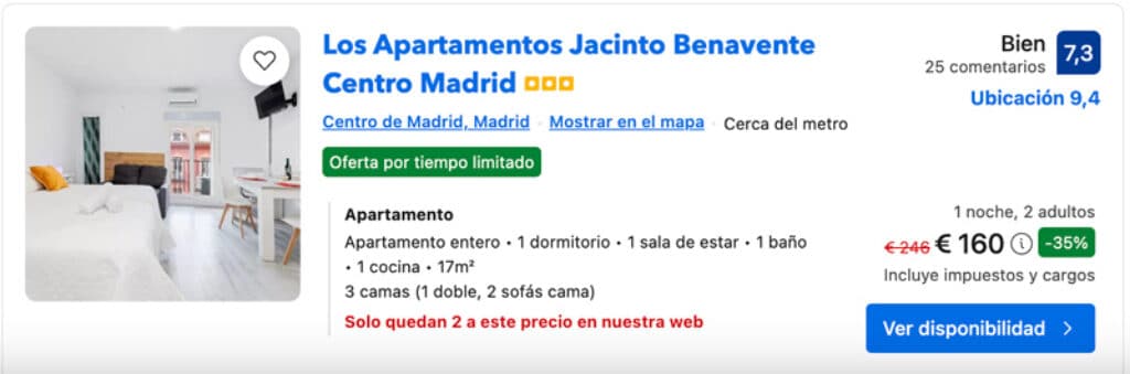 Oferta de última hora de un alojamiento en Madrid con descuento