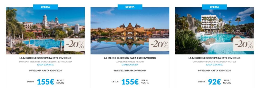 Ofertas hoteleras en Gran Canaria de Lopesan