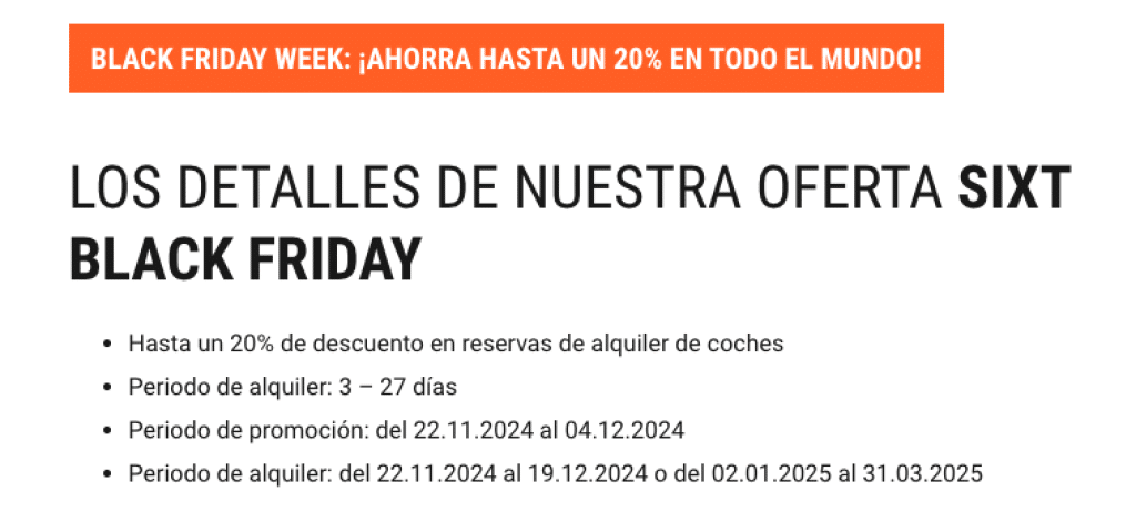 Detalles de la promoción de Sixt por Black Friday